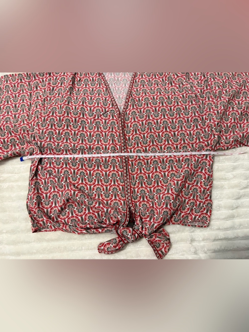 Max Studio Patterned Tie-front Top - Picture 5 of 6